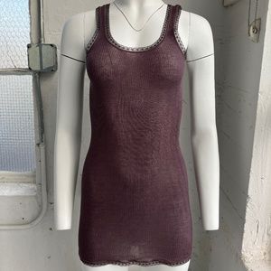 Eres plum ribbed tank dress/top with lace trim US Medium